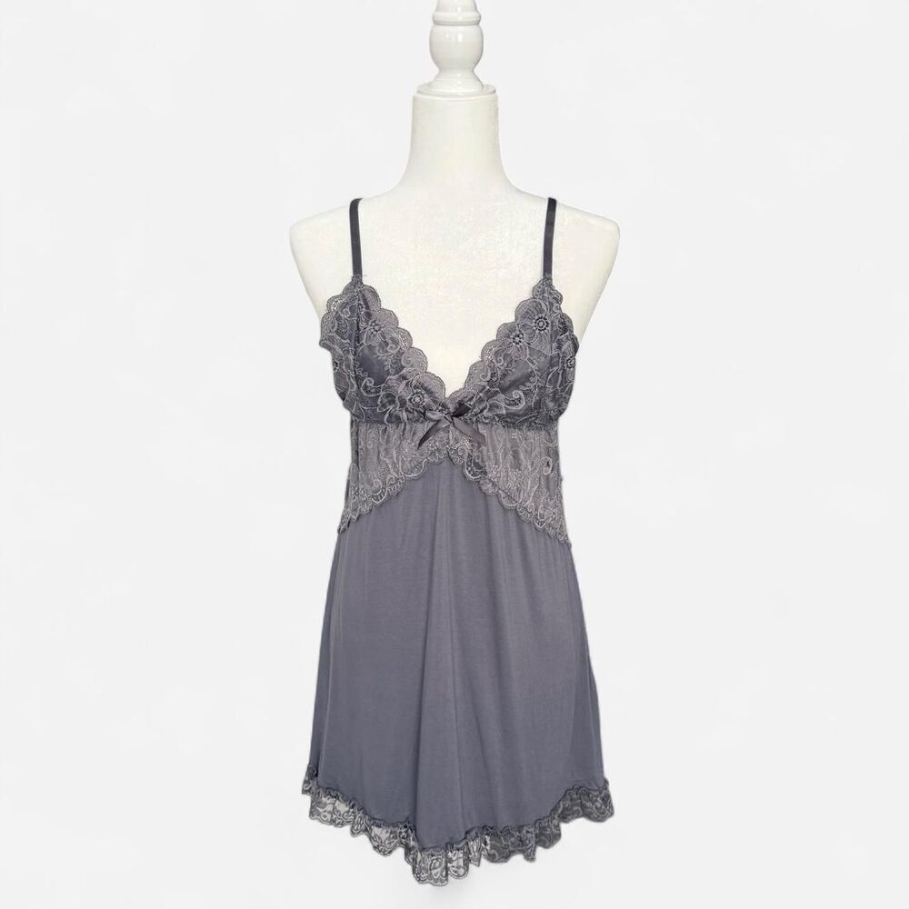 Y2K grunge whimsigoth Grey Lace Babydoll Slip Dress Nightwear Pj Large